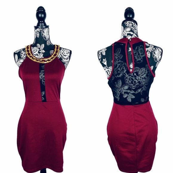 Charlotte Russe Dresses & Skirts - 5 for $25 CR maroon gold mesh bodycon dress